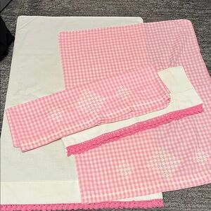 Pink Gingham and White with pink Lace trim pillowcases.